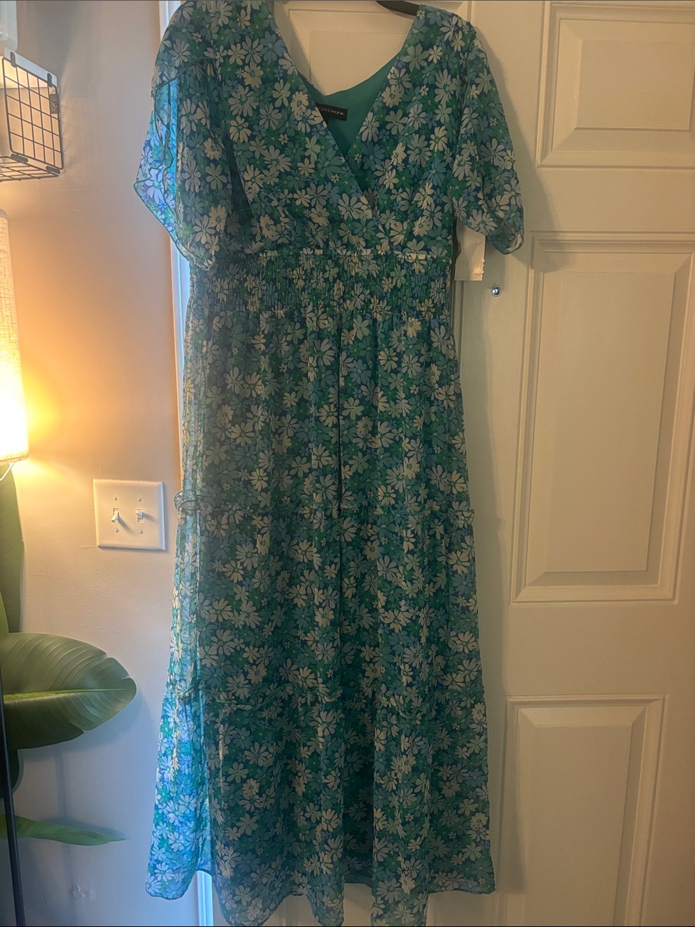 Teal Floral Wrap-Style Maxi Dress